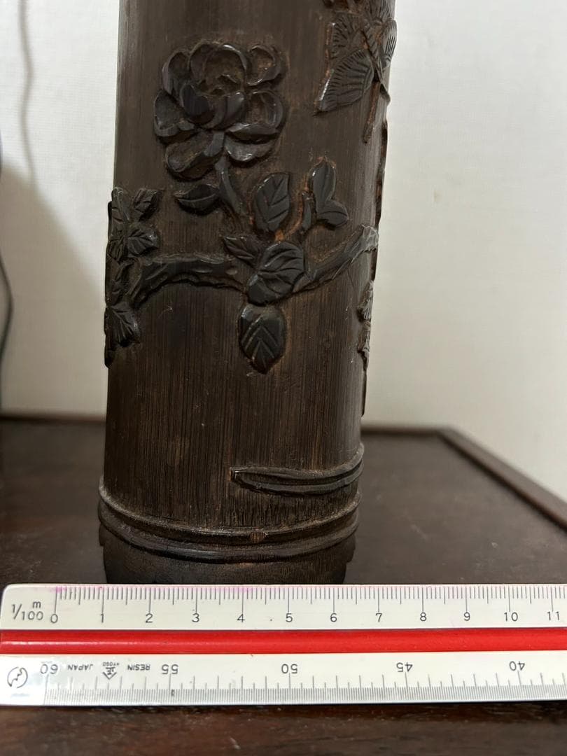 古竹 筆筒 茶合 漢文花刻 中国美術