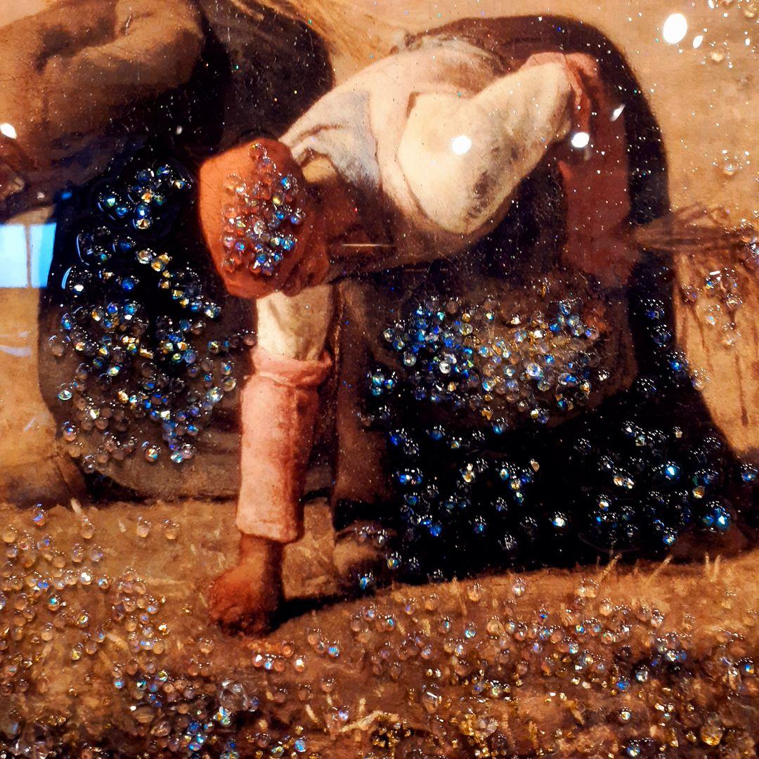 輸入雑貨　天然水晶石　ジャン=フランソワ・ミレー作　『落穂拾い』　クリスタル