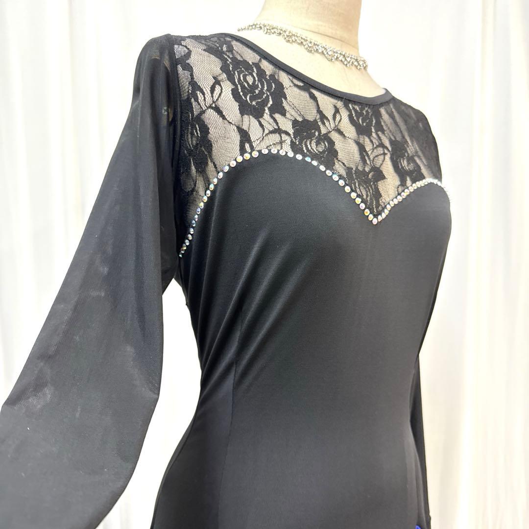 6238★ML 黒 カラフル 薔薇レース スタンダード ドレス社交ダンス