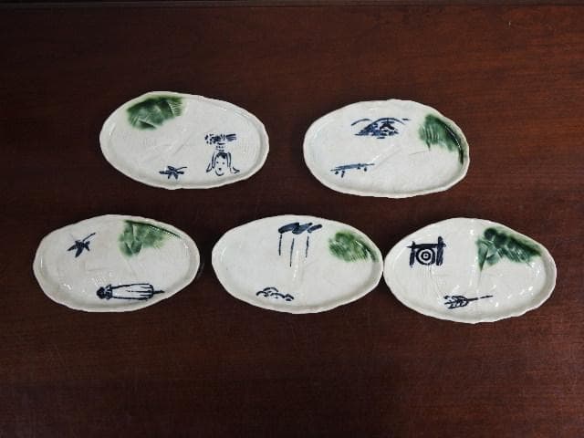 手作花篭　京名所皿　一宋造　5客　共箱　M699