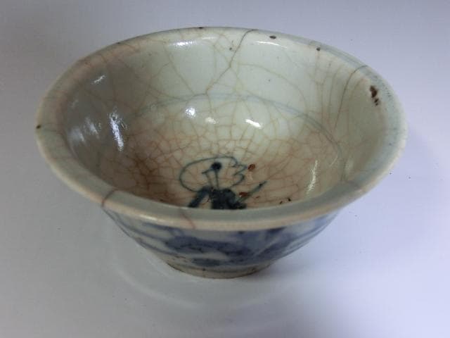 鉢■古い中国染付茶碗 人物絵 青華 経年貫入 茶碗 古碗 古玩 時代物 骨董品■