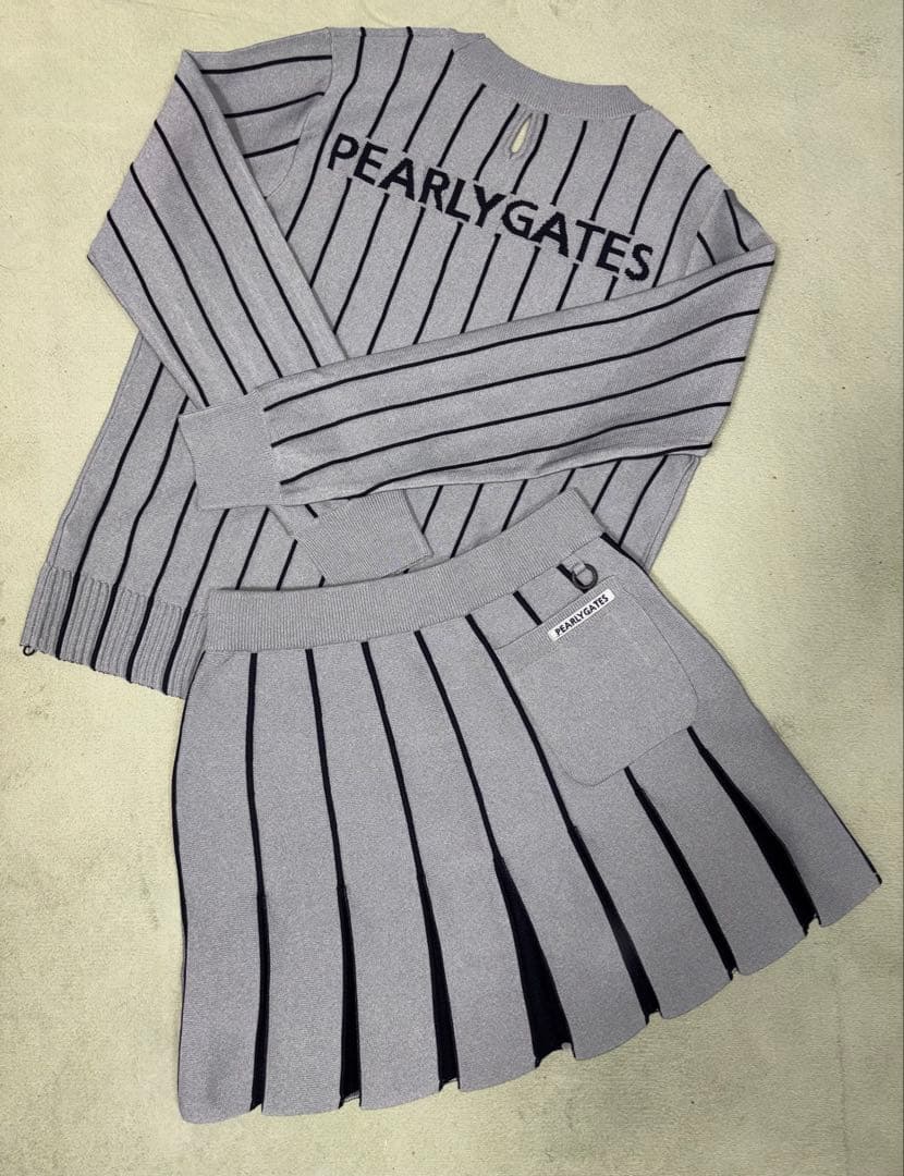 （超美品）パーリーゲイツ、ストライプ柄シリーズ、セットアップ、サイズ上1、下0