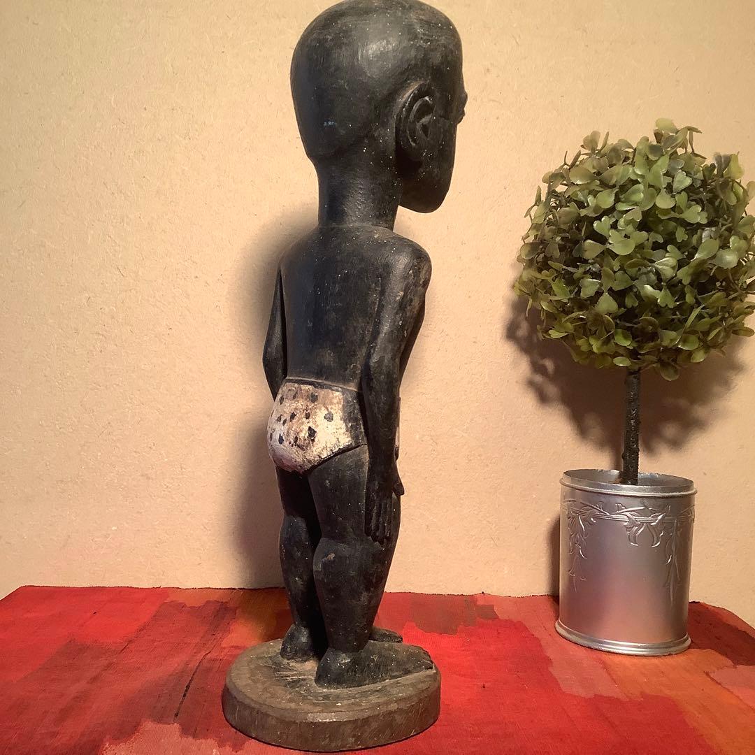 19世紀・コートジボワール「木彫・少年像」アフリカ・民族人形・コロン・木彫彩色