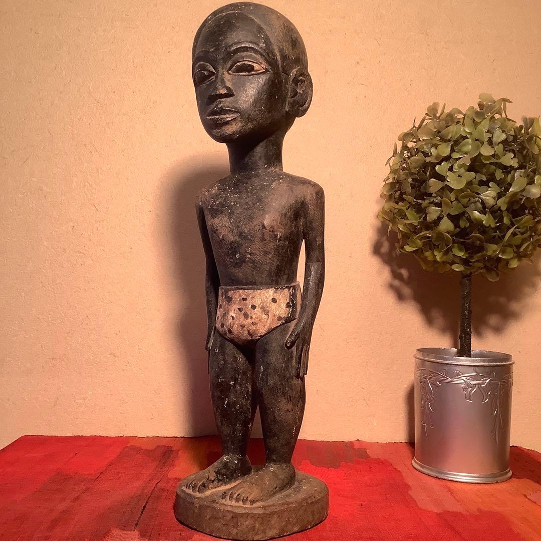19世紀・コートジボワール「木彫・少年像」アフリカ・民族人形・コロン・木彫彩色