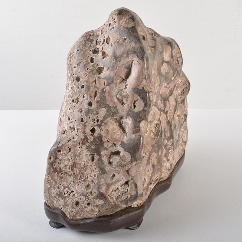 天然石　鑑賞石　置物　重さ約15kg　唐木台付　V　R6517F