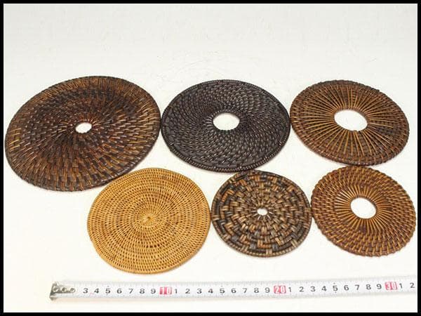 煎茶 古竹藤網 円形 瓶敷 大小 六件 まとめて(K-A908)