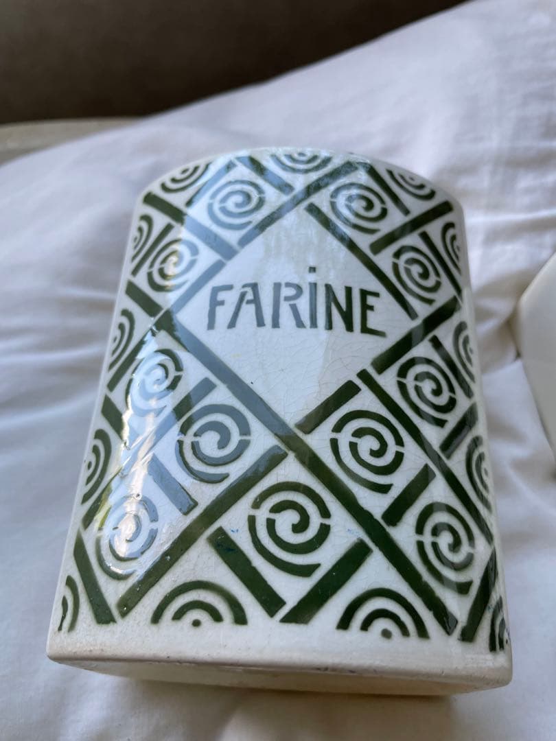 フランス　アンティーク 陶器キャニスター　5個　オリーブ色　モス　グリーン　レア