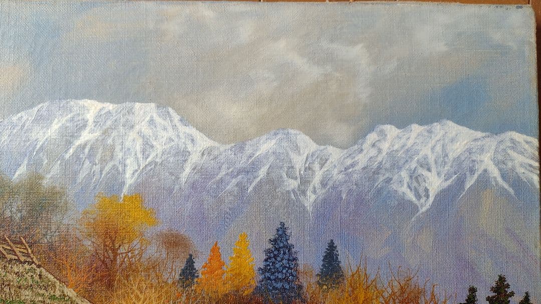 諸沢吉美　1986年　北信濃風景 油彩　F6 額装あり。