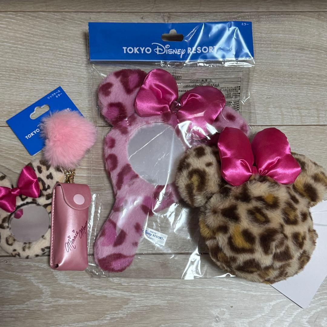 ディズニー ミニー ヒョウ柄 レオパード リップケース ポーチ ミラー