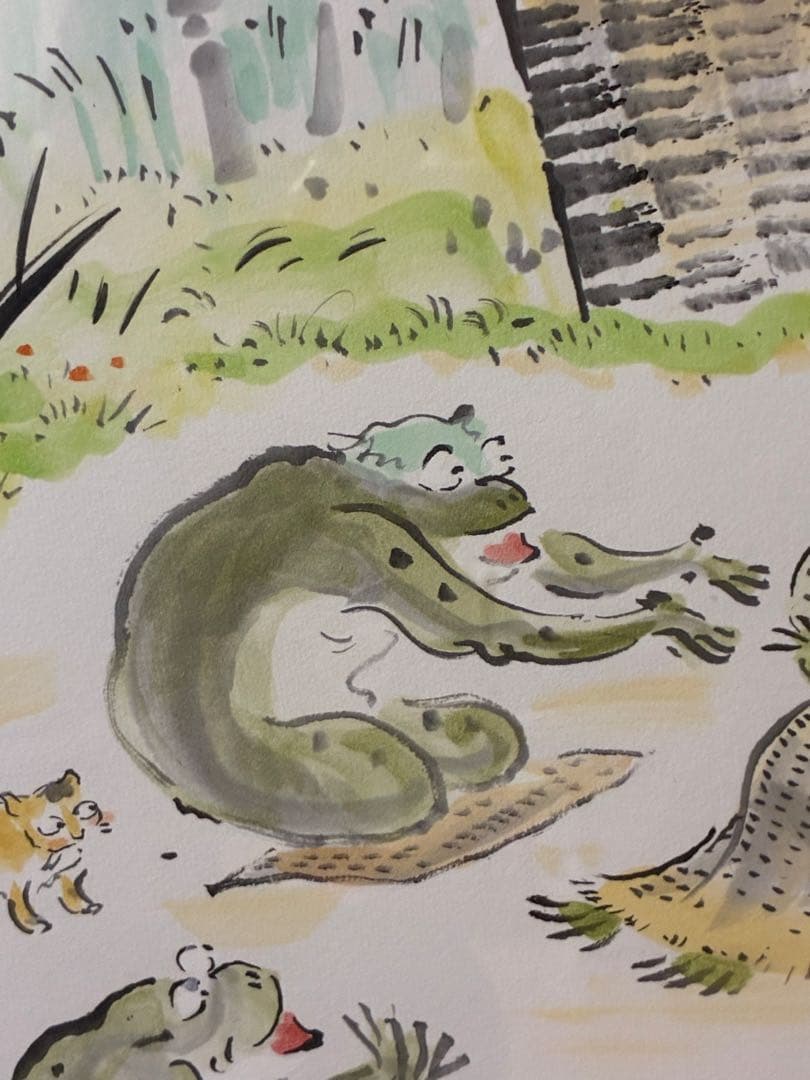 カエルの家族 日本画　ご誕生　開運画