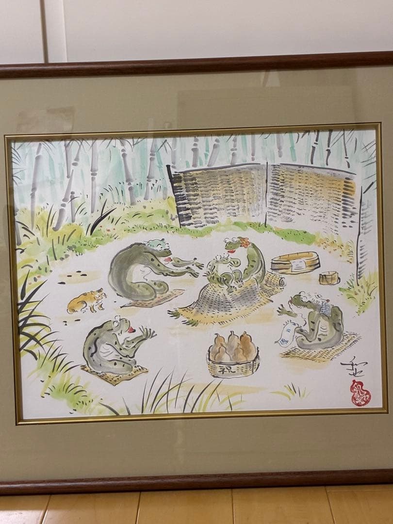 カエルの家族 日本画　ご誕生　開運画