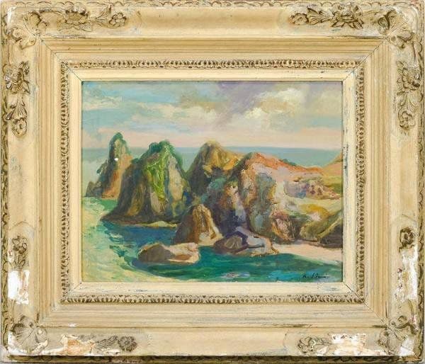 【真作】伊谷賢蔵「山陰の海 浦富海岸」油彩 4号 1942年作 共シール