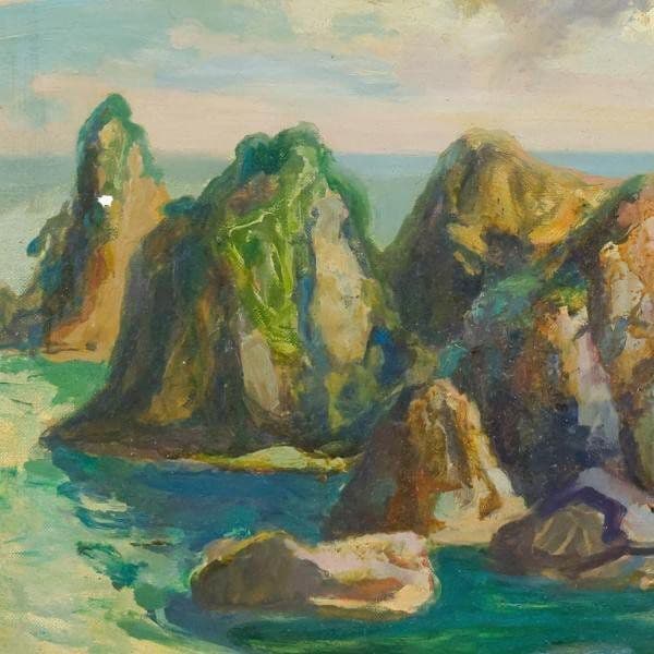 【真作】伊谷賢蔵「山陰の海 浦富海岸」油彩 4号 1942年作 共シール