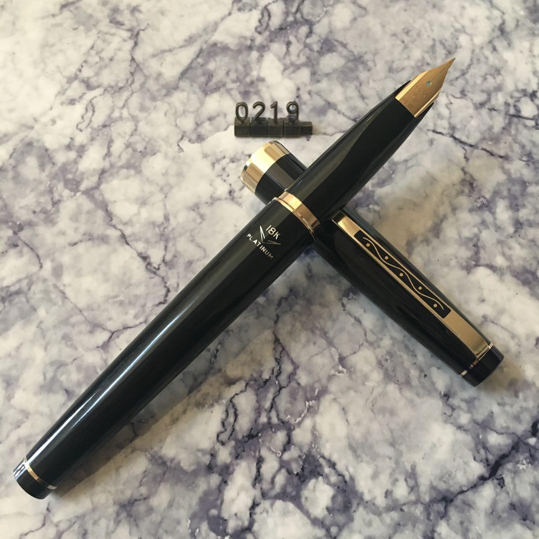 #0219 オーバーホール済み 万年筆 PLATINUMプラチナ ロング 18k