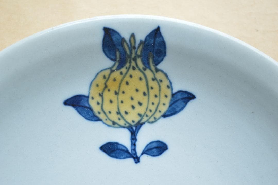 上の畑焼　伊藤瓢堂　色絵三多紋皿　三枚　真作保証