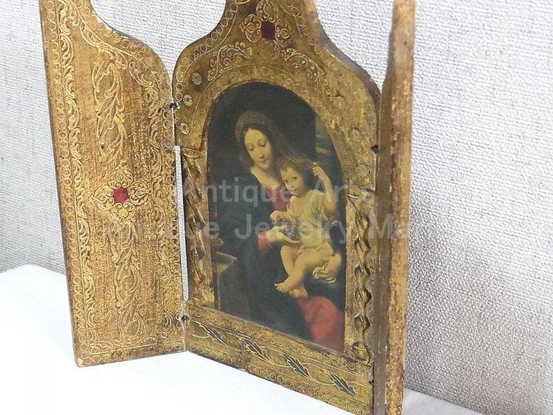 イタリア アンティーク　ピエール・ミニャール 葡萄の房を持つ聖母３枚続きの祭壇画