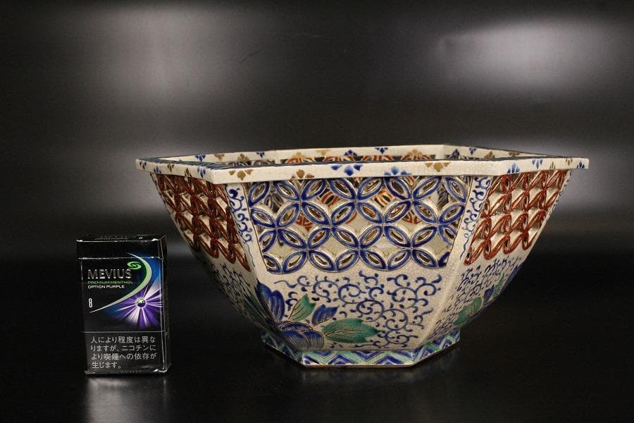 名品 古清水 色絵 透かし 六角鉢 京都個人蔵 茶道具伝来