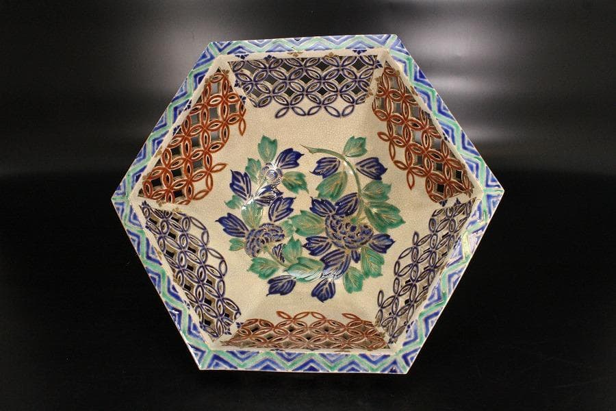 名品 古清水 色絵 透かし 六角鉢 京都個人蔵 茶道具伝来