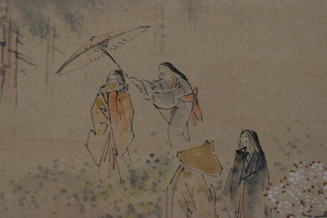 【真作】柳田華紅/豊臣公醍醐の花見図/掛軸☆宝船☆Z-917