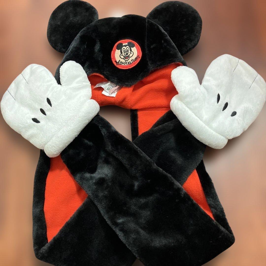 上海　マフラーキャップ　ミッキー　レトロ　被り物