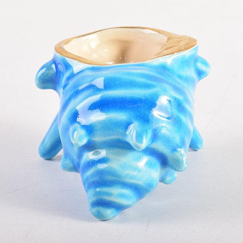 茶道具　平安　手塚桐鳳造　浅黄交趾栄螺　蓋置　共箱　V　8362