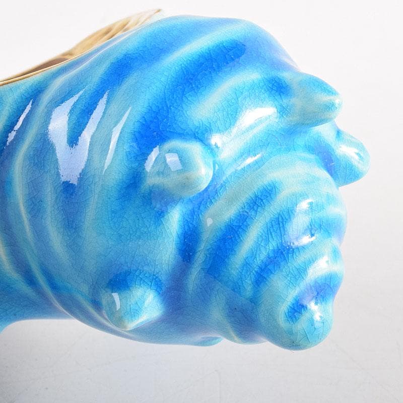 茶道具　平安　手塚桐鳳造　浅黄交趾栄螺　蓋置　共箱　V　8362