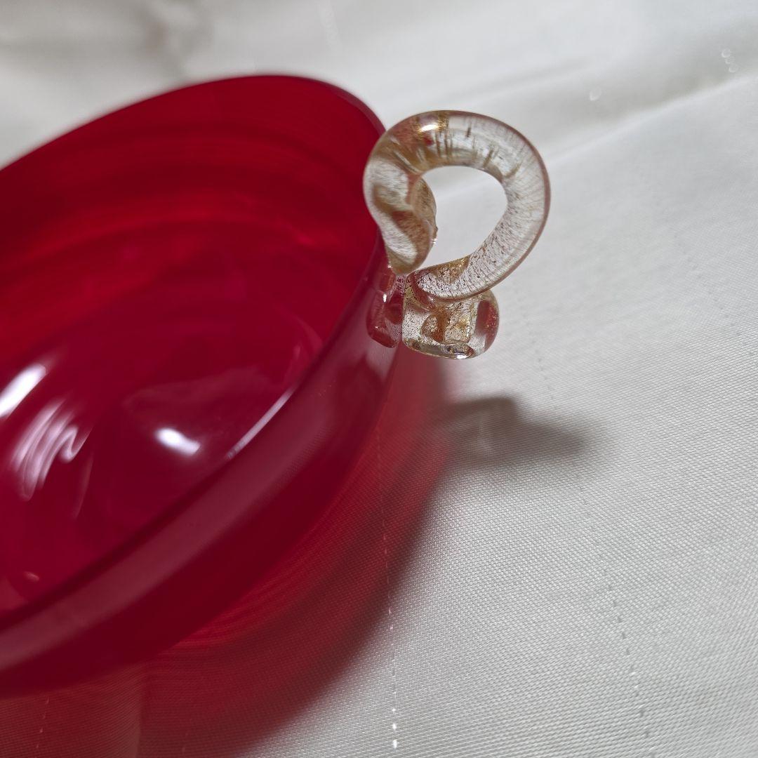 【希少】ムラーノグラス ガラスボウル 曲線ハンドル付き