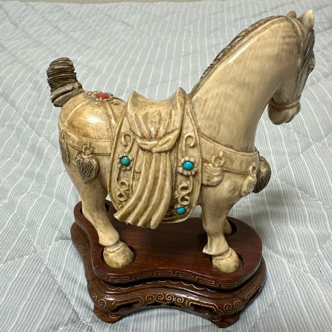 美品　馬　緑松石象嵌　装飾細密彫刻　縁起物　置物　時代物　古玩骨董品アンティーク
