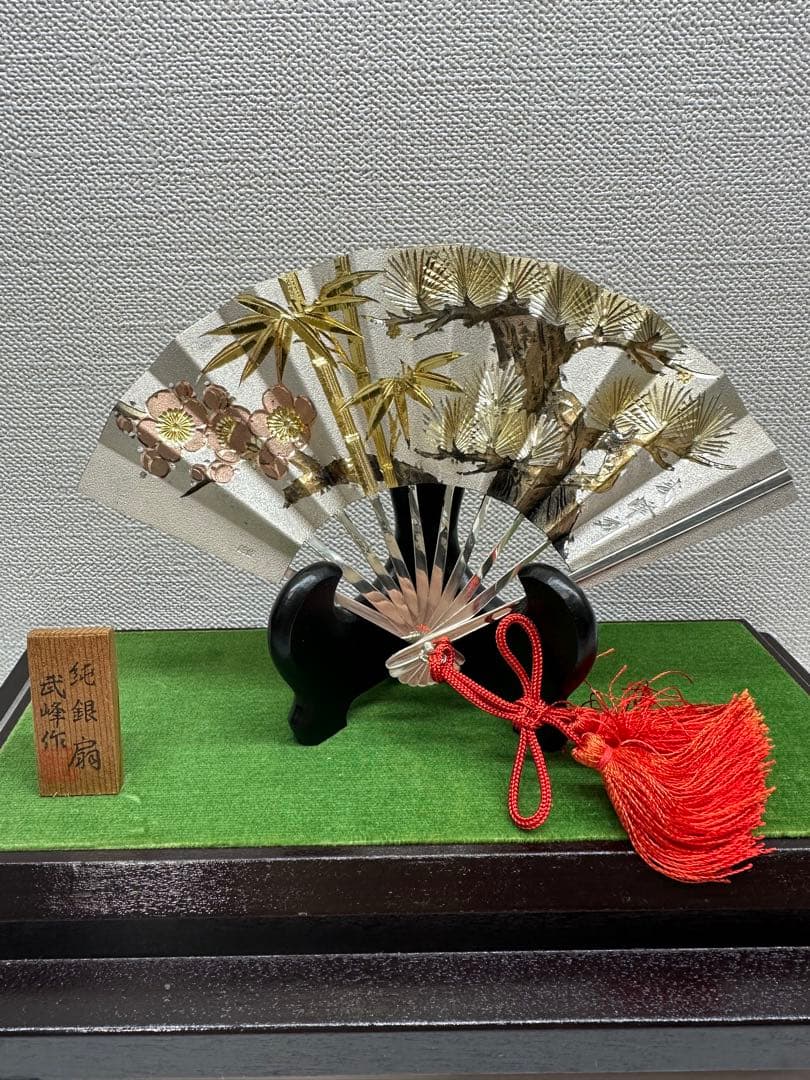 純銀製飾り扇　武峰作　純銀細工