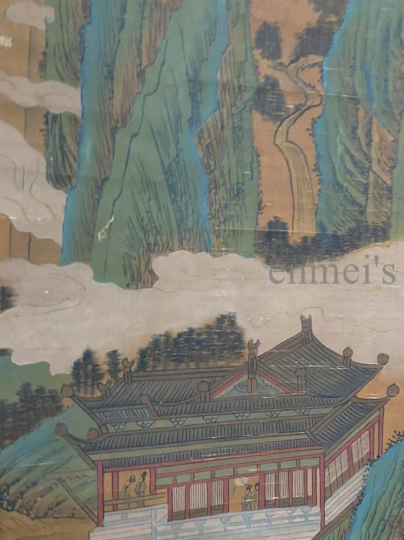 中国古美術 宋代 王希孟款 山水図 掛軸 絹本 肉筆 唐物 古画 書道 名家