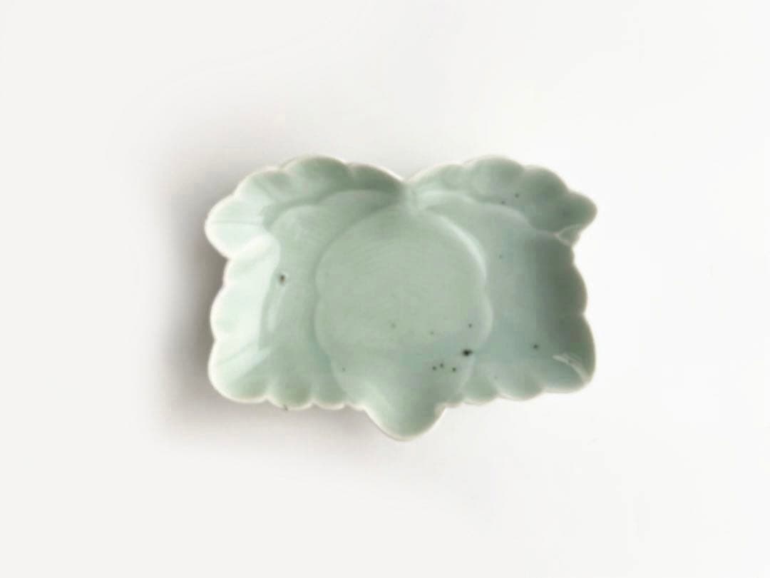 骨董　アンティーク　青磁　葉形　変形皿　向付　鍋島