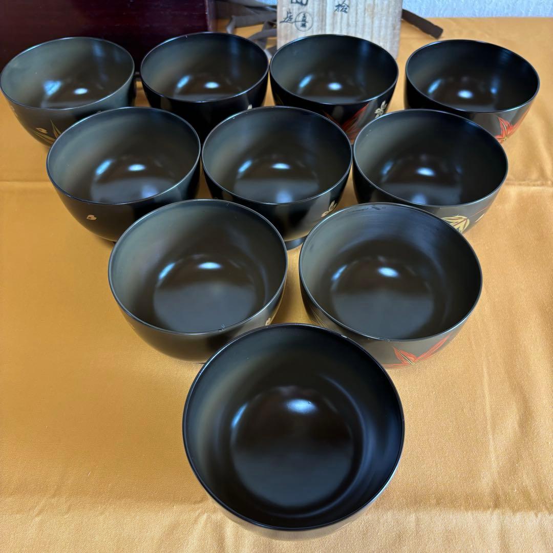 漆器 椀 10客セット 紅葉 小吸物椀 共箱 懐石 昭和レトロ アンティーク