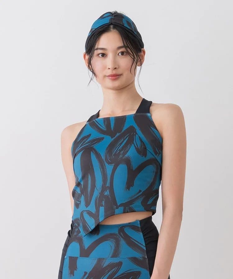 SUKALAヨガ青黒ハートプリントホルターネックブラトップ ドリンク1本付き