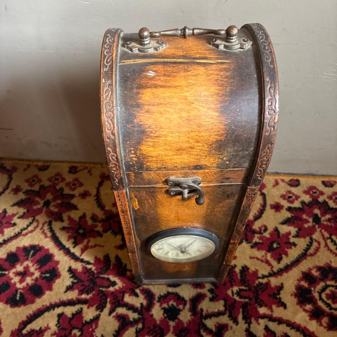 アンティーク　時計付き木製ボトル/ワインボックス
