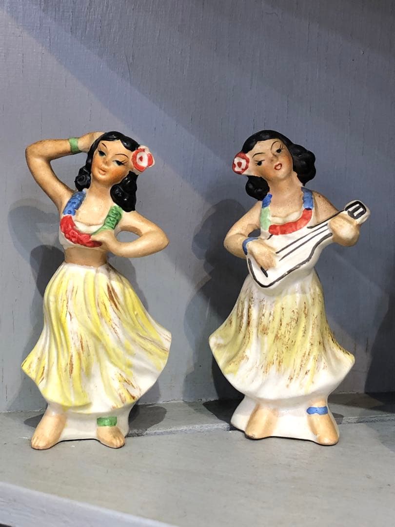 ハワイビンテージフィギュア陶器ソルトアンドペッパー2体セット