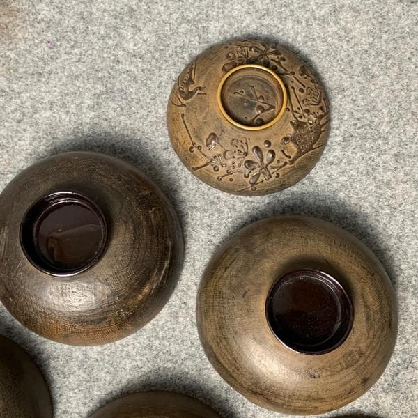 会津塗鉄錆塗木製蒔絵富士山吸物椀4個[B34145]