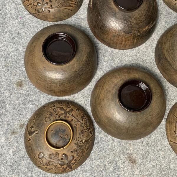 会津塗鉄錆塗木製蒔絵富士山吸物椀4個[B34145]