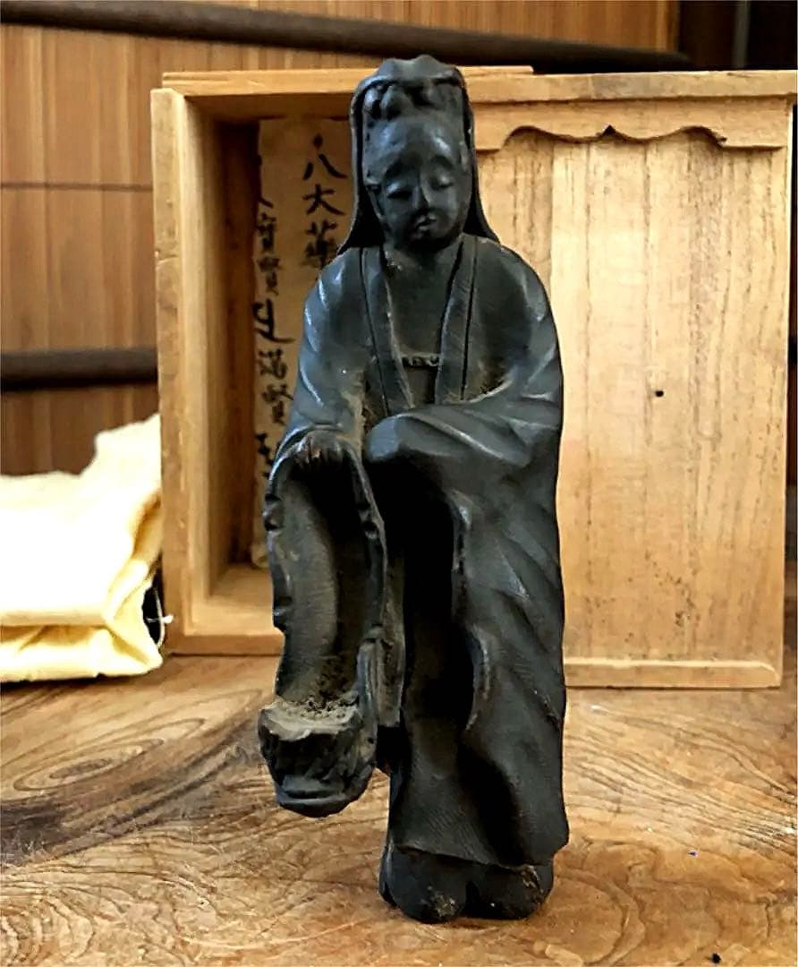 中国美術 古陶器 細密 観音菩薩像 在銘 仏像 桐箱付き