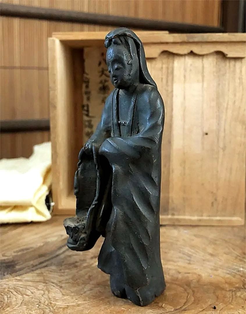 中国美術 古陶器 細密 観音菩薩像 在銘 仏像 桐箱付き