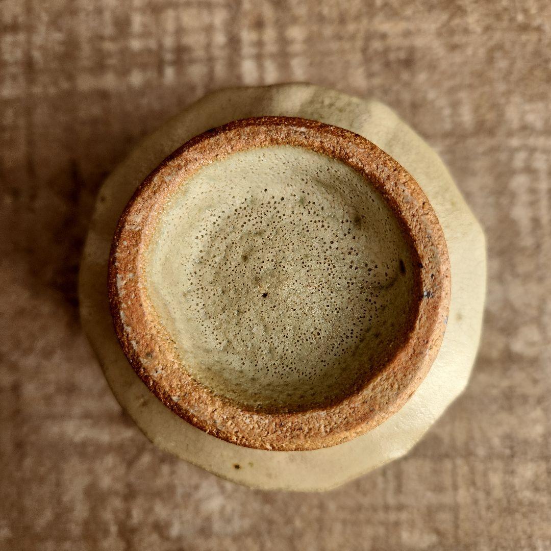 浜田晋作　益子焼　白釉面取茶碗　茶道 抹茶茶碗 抹茶碗　木製箱付き