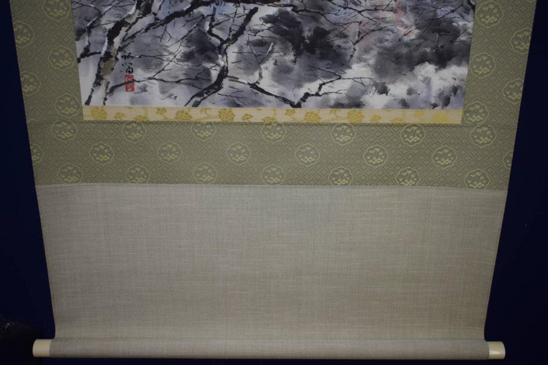 真作/浜孤嘯/清水寺/雪景山水図/桐共箱付/布袋屋掛軸HH-996