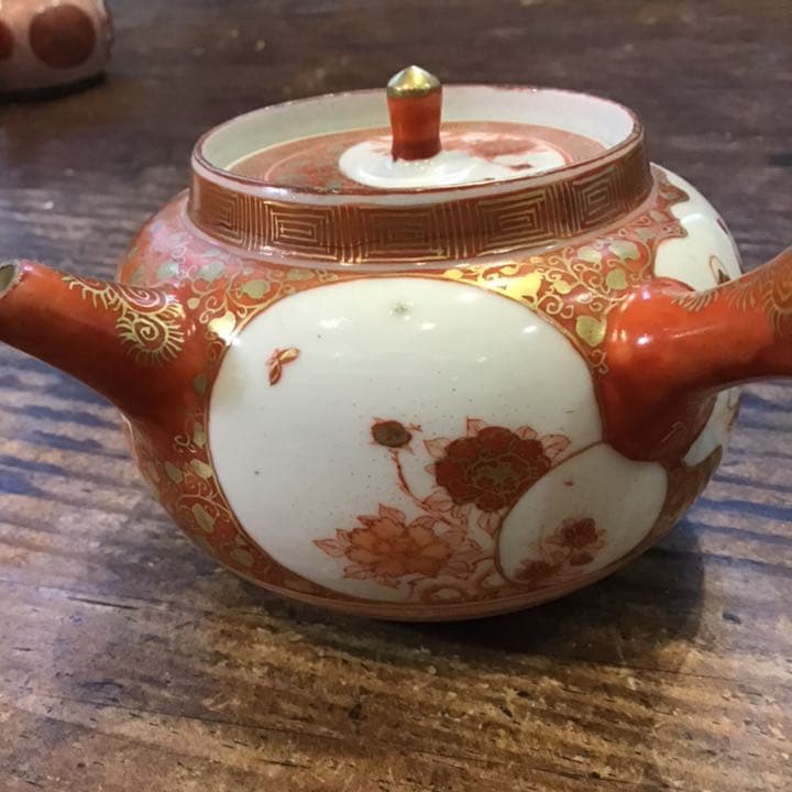 小野窯　赤絵細密画唐人急須　茶具　江戸時代　九谷焼