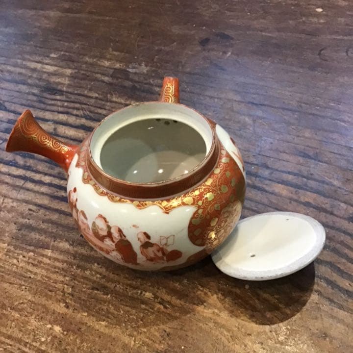 小野窯　赤絵細密画唐人急須　茶具　江戸時代　九谷焼