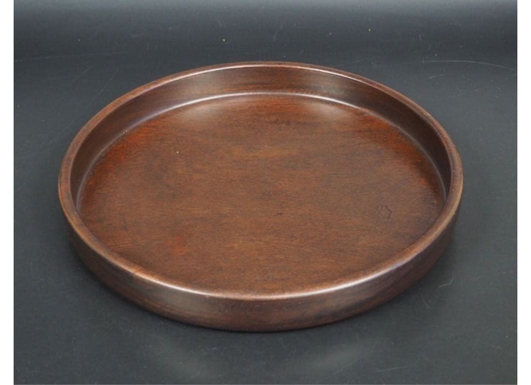 送料無料　時代物　重厚特大唐木刳貫丸盆・唐木刳貫煎茶盆　重939g