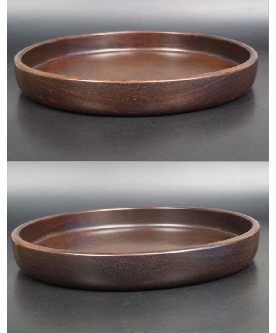 送料無料　時代物　重厚特大唐木刳貫丸盆・唐木刳貫煎茶盆　重939g