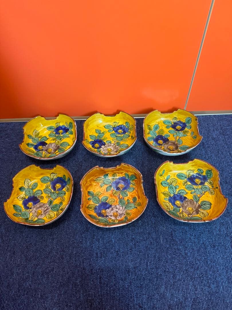 1580 九谷焼　古九谷　椿の図　皿6客　時代物