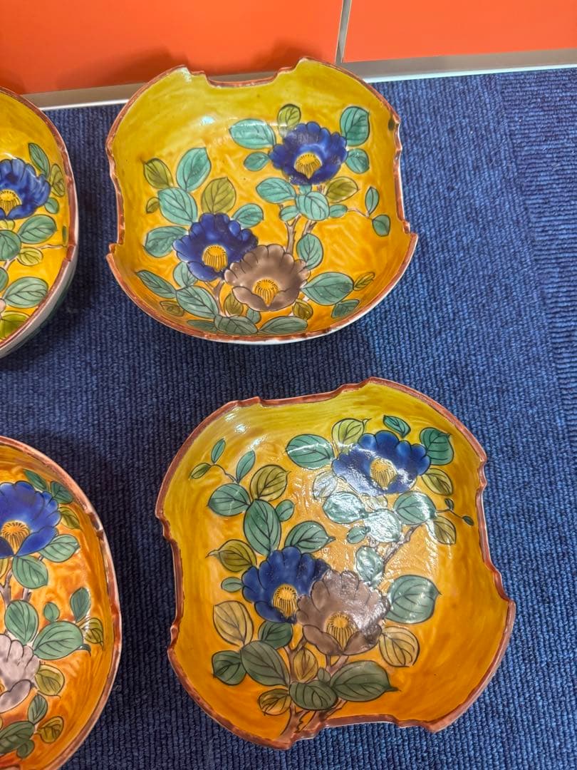 1580 九谷焼　古九谷　椿の図　皿6客　時代物