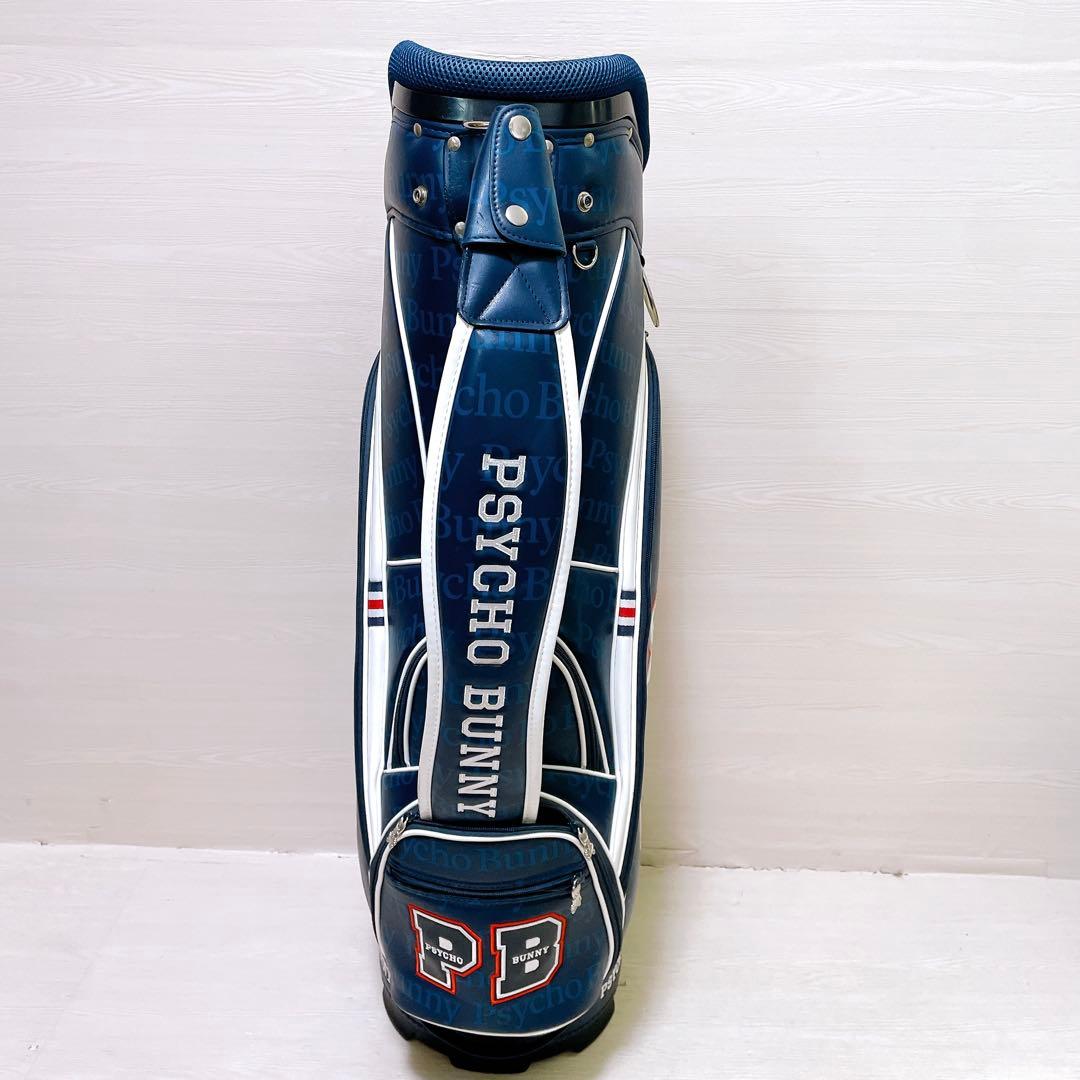 良品 PSYCHO BUNNYサイコバニー キャディバッグ 9.5型 総柄 紺