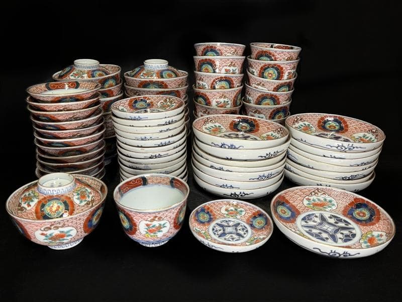 時代 古伊万里 錦手 四通組 60客 無傷 各15上 太明成化年製 文政十亥八月