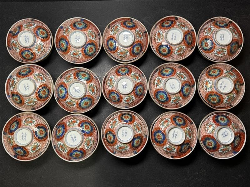 時代 古伊万里 錦手 四通組 60客 無傷 各15上 太明成化年製 文政十亥八月